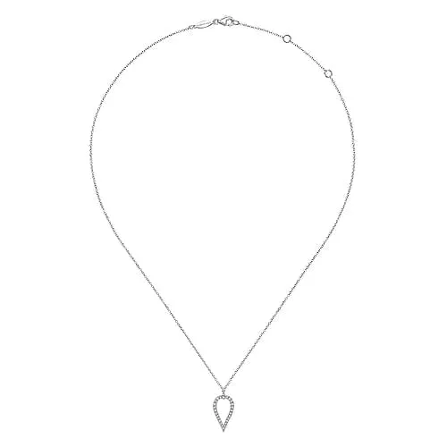 14K White Gold Inverted Teardrop Diamond Pendant Necklace