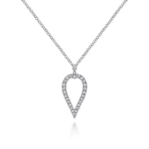 14K White Gold Inverted Teardrop Diamond Pendant Necklace