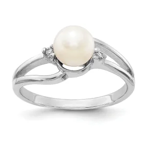 14k White Gold Pearl Diamond Ring