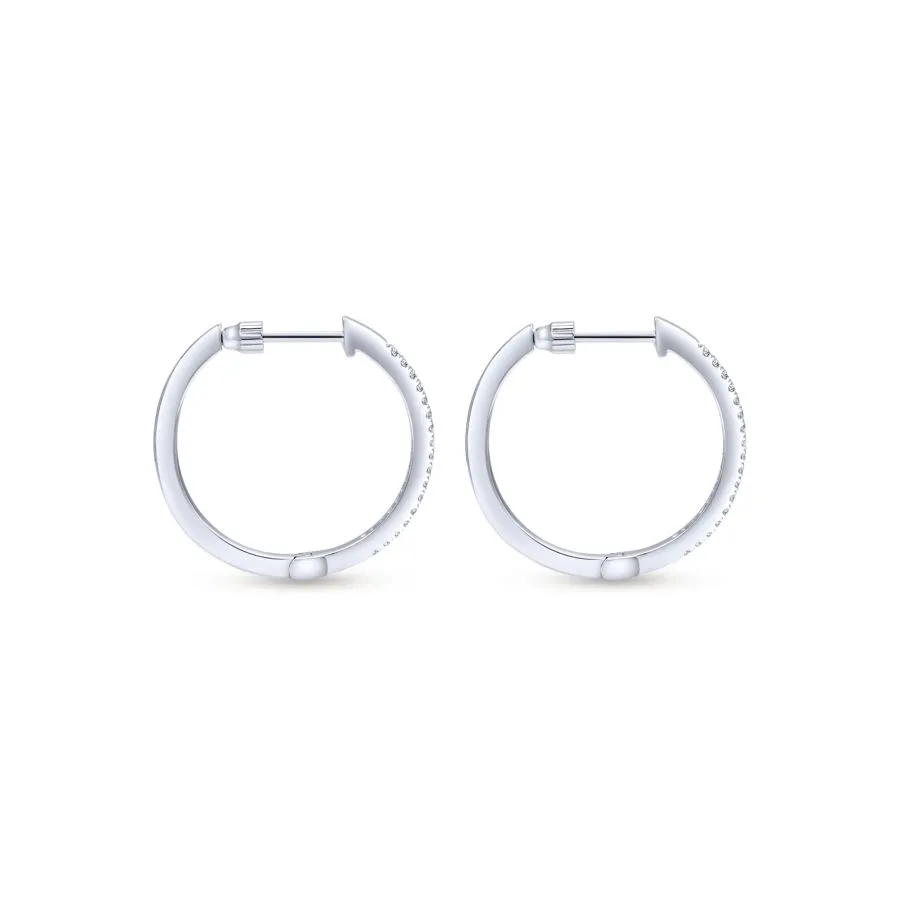 14K White Gold Tiger Claw Set 20mm Round Classic Diamond Hoop Earrings