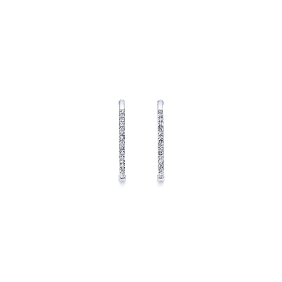 14K White Gold Tiger Claw Set 20mm Round Classic Diamond Hoop Earrings