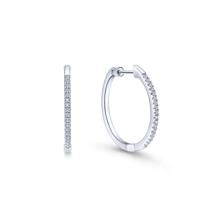 14K White Gold Tiger Claw Set 20mm Round Classic Diamond Hoop Earrings