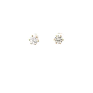 14K Yellow Gold 1.36ct H SI1 Round Diamond Vintage 6 Prong Stud Earrings
