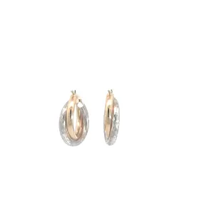 14K YELLOW GOLD AND STERLING SILVER 4 GRAM DOUBLE HOOPS 1 INCH