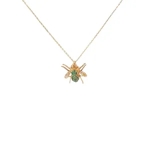 14k Yellow Gold Emerald and Diamond Bee Necklace