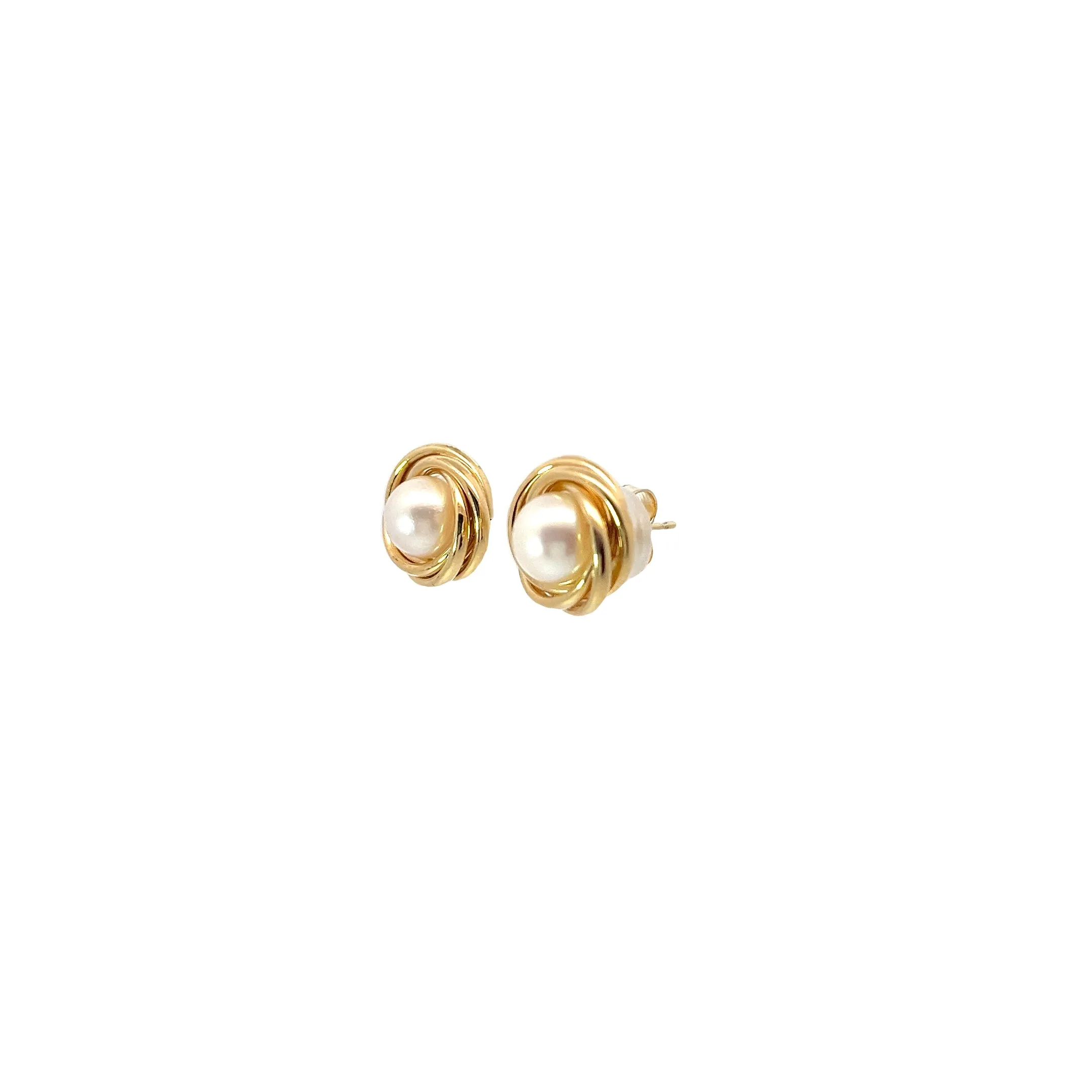 14K YELLOW GOLD FRESH WATER WHITE PEARL 6MM EARRING