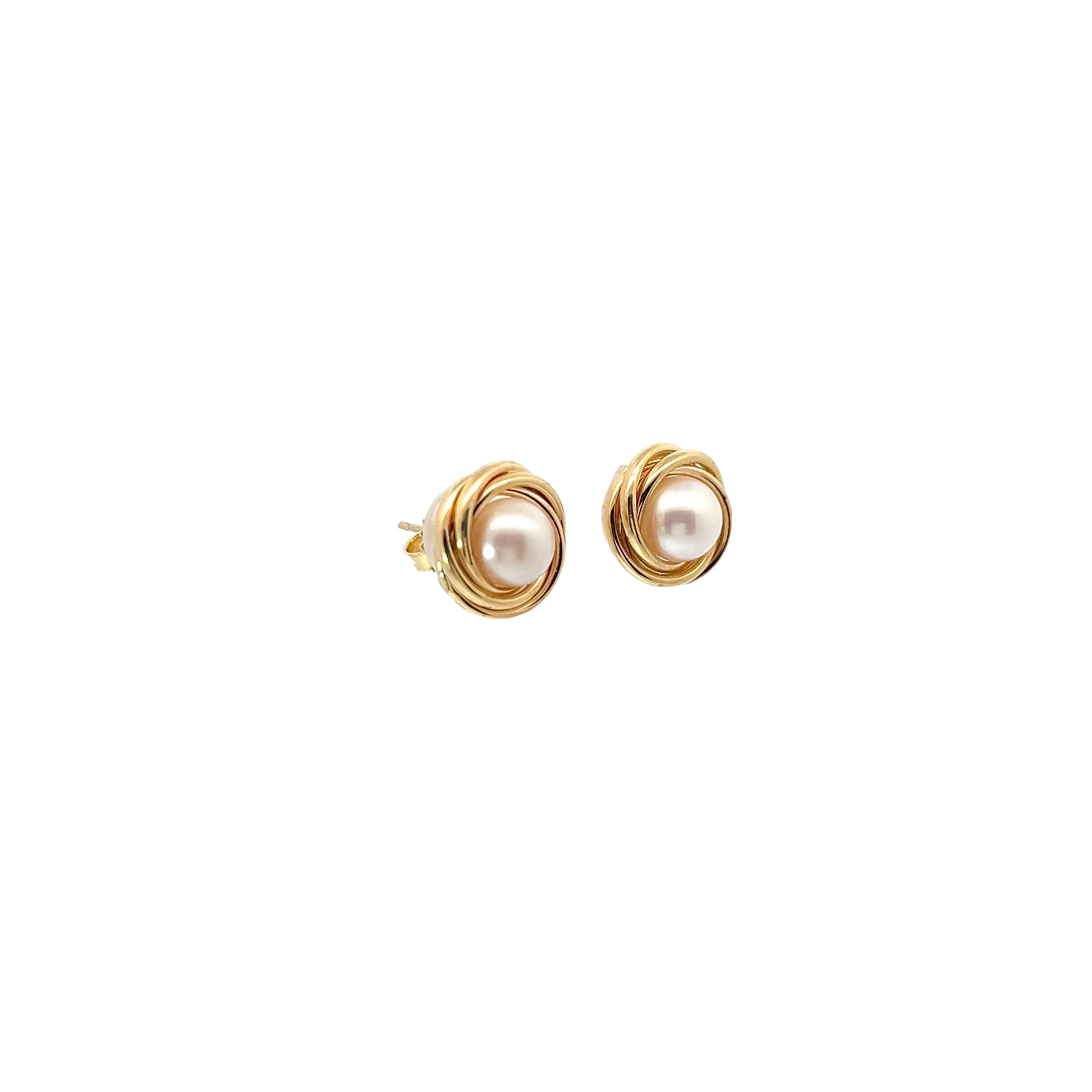 14K YELLOW GOLD FRESH WATER WHITE PEARL 6MM EARRING