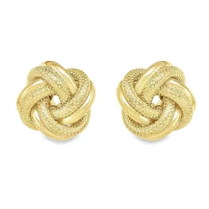 14K Yellow Gold Patterned Love Knot Earring