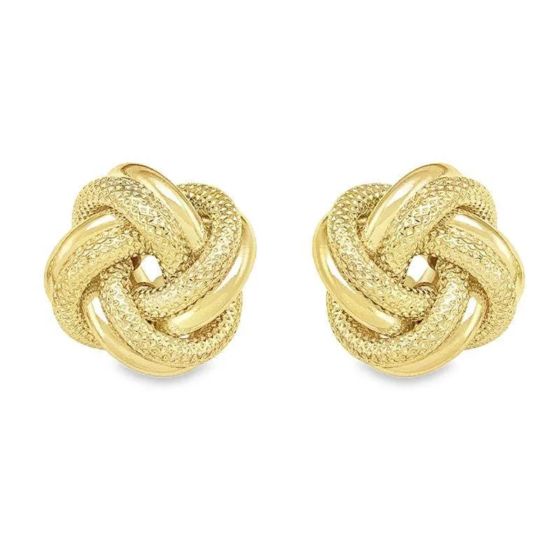 14K Yellow Gold Patterned Love Knot Earring