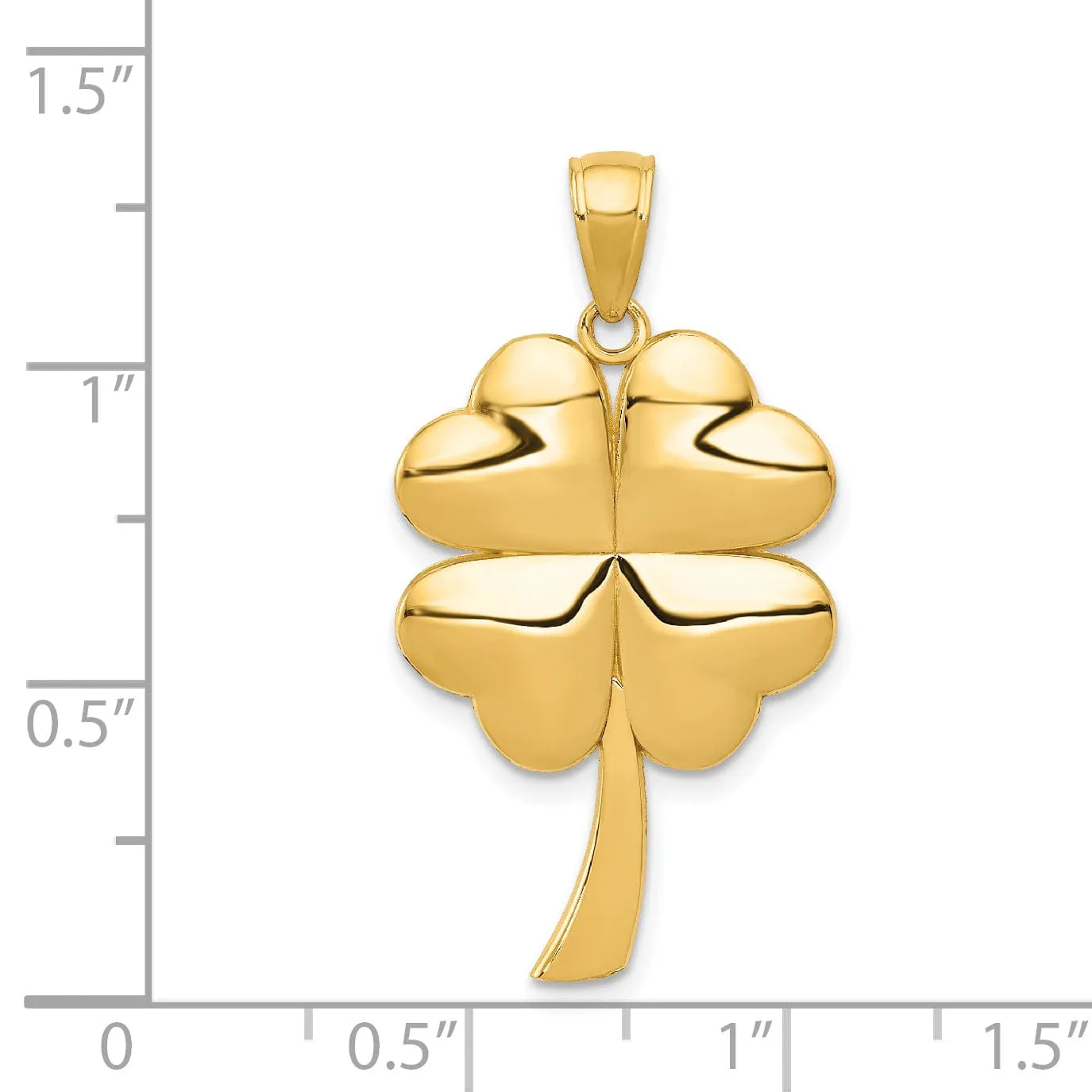 14k Yellow Gold Solid Textured Polished Finish 4-Leaf Clover Charm Pendant