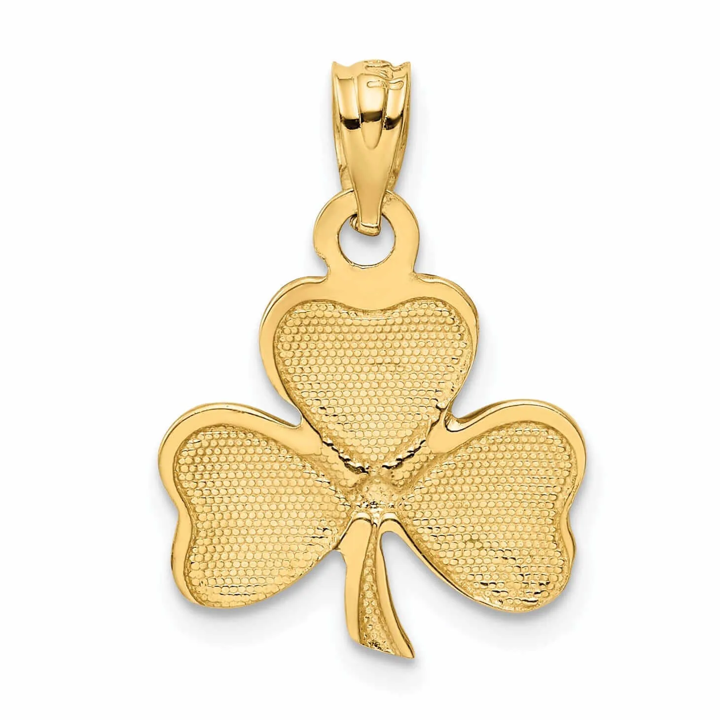 14k  Yellow Gold Solid Textured Polished Finish Green Enameled 3 Leaf Clover Charm Pendant
