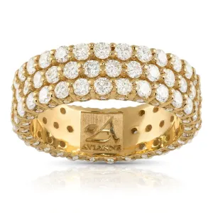 14k Yellow Gold Triple Row Diamond Eternity Wedding Band Ring 4.77 Ctw