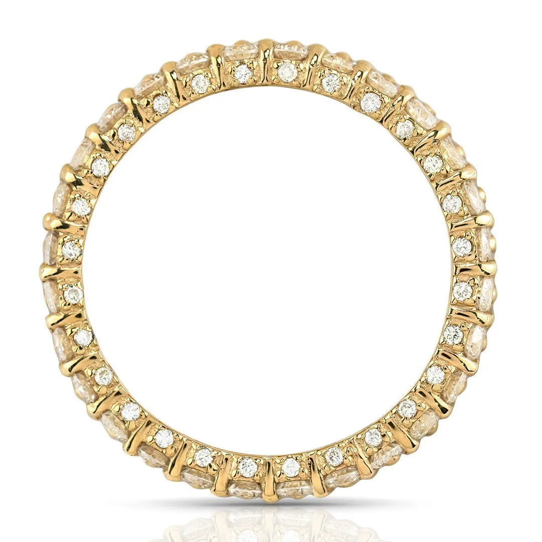 14k Yellow Gold Triple Row Diamond Eternity Wedding Band Ring 4.77 Ctw