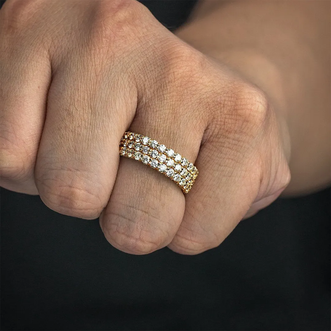 14k Yellow Gold Triple Row Diamond Eternity Wedding Band Ring 4.77 Ctw