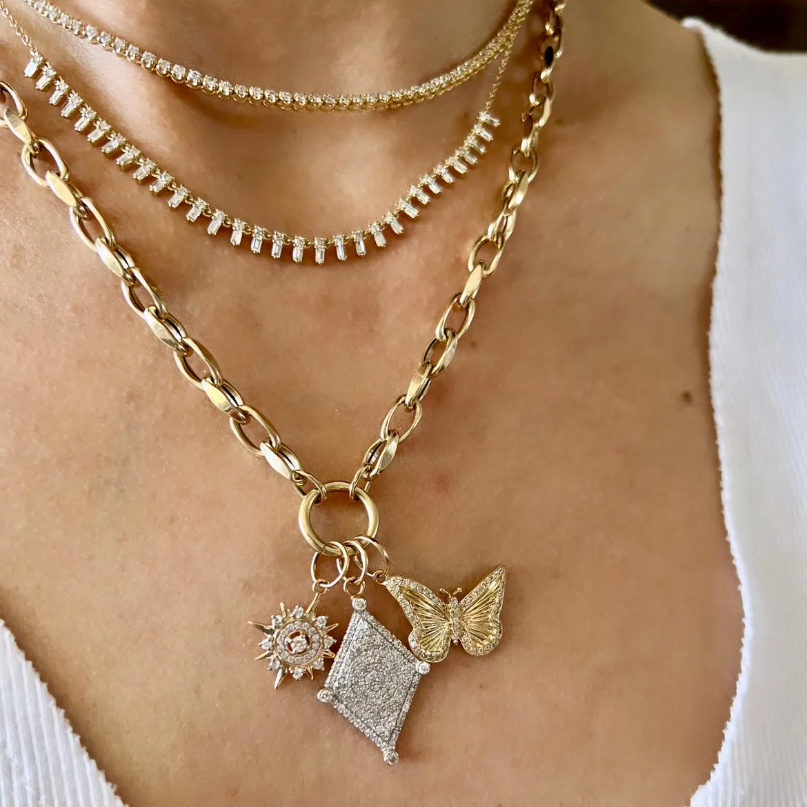 14KT Gold Diamond Perle Charm Pendant