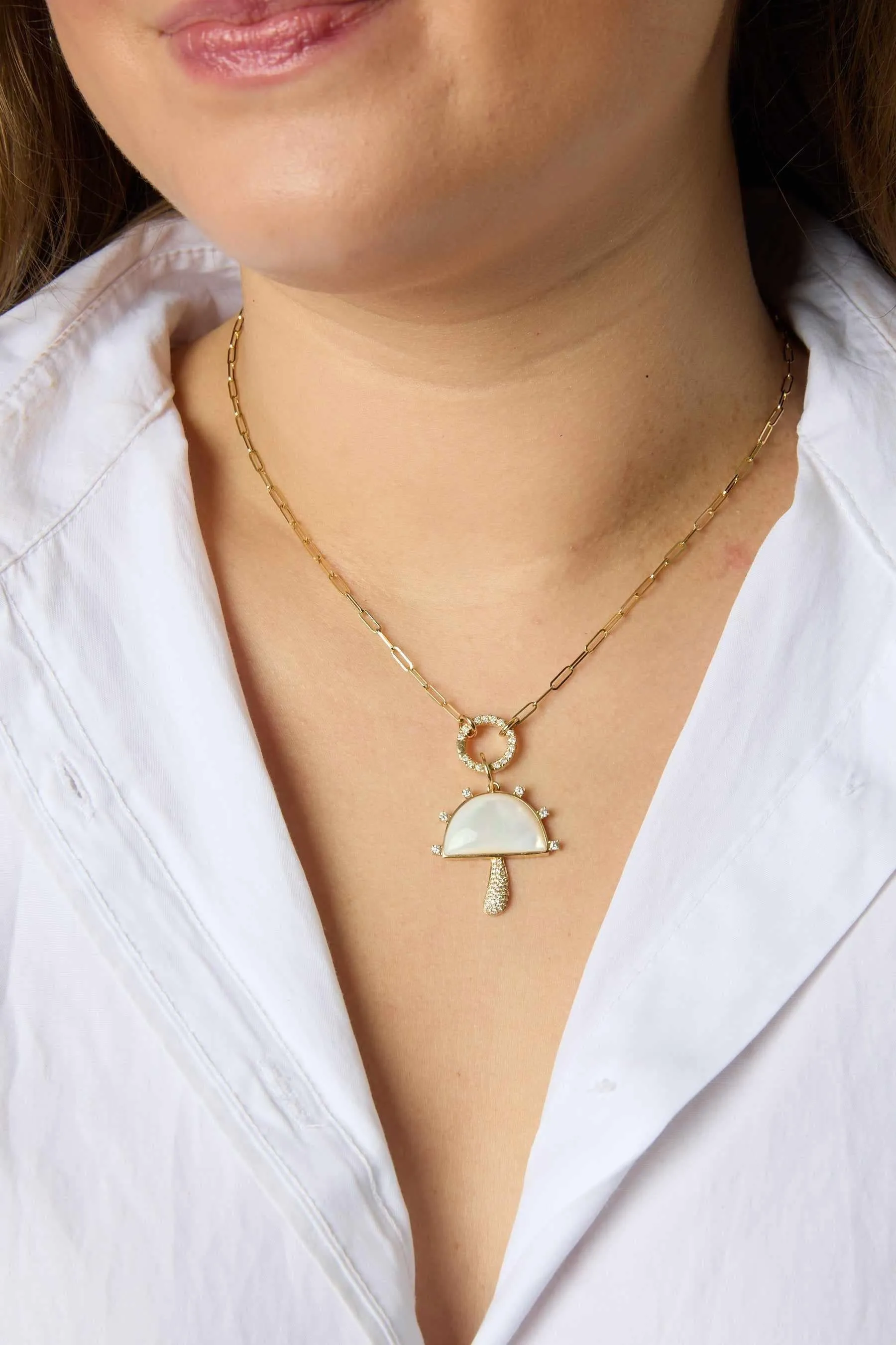 14KY Mother of Pearl Mushroom with Pave Stem