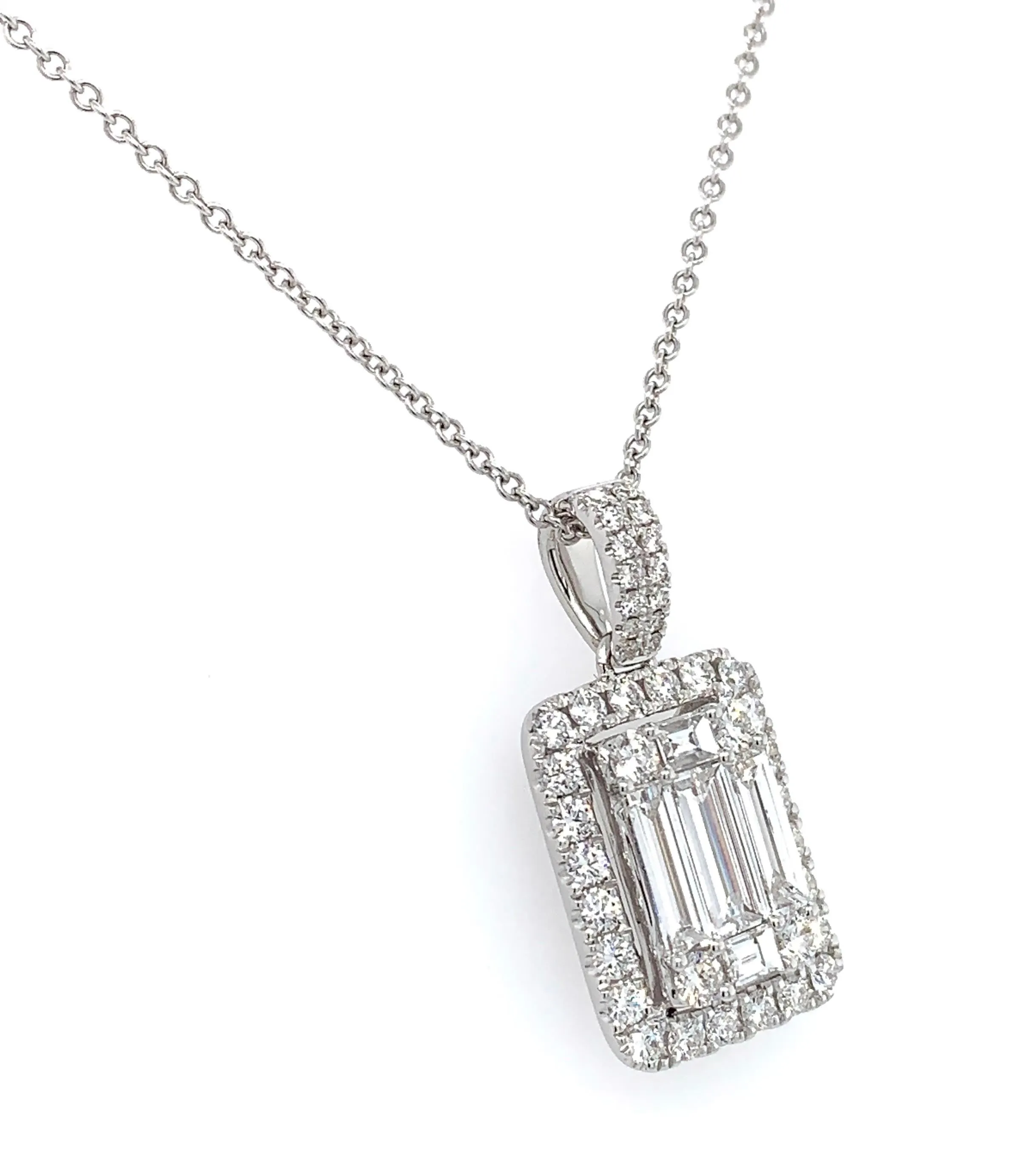 1.50ct tw Diamond Emerald Cut Invisible-set Pendant Necklace