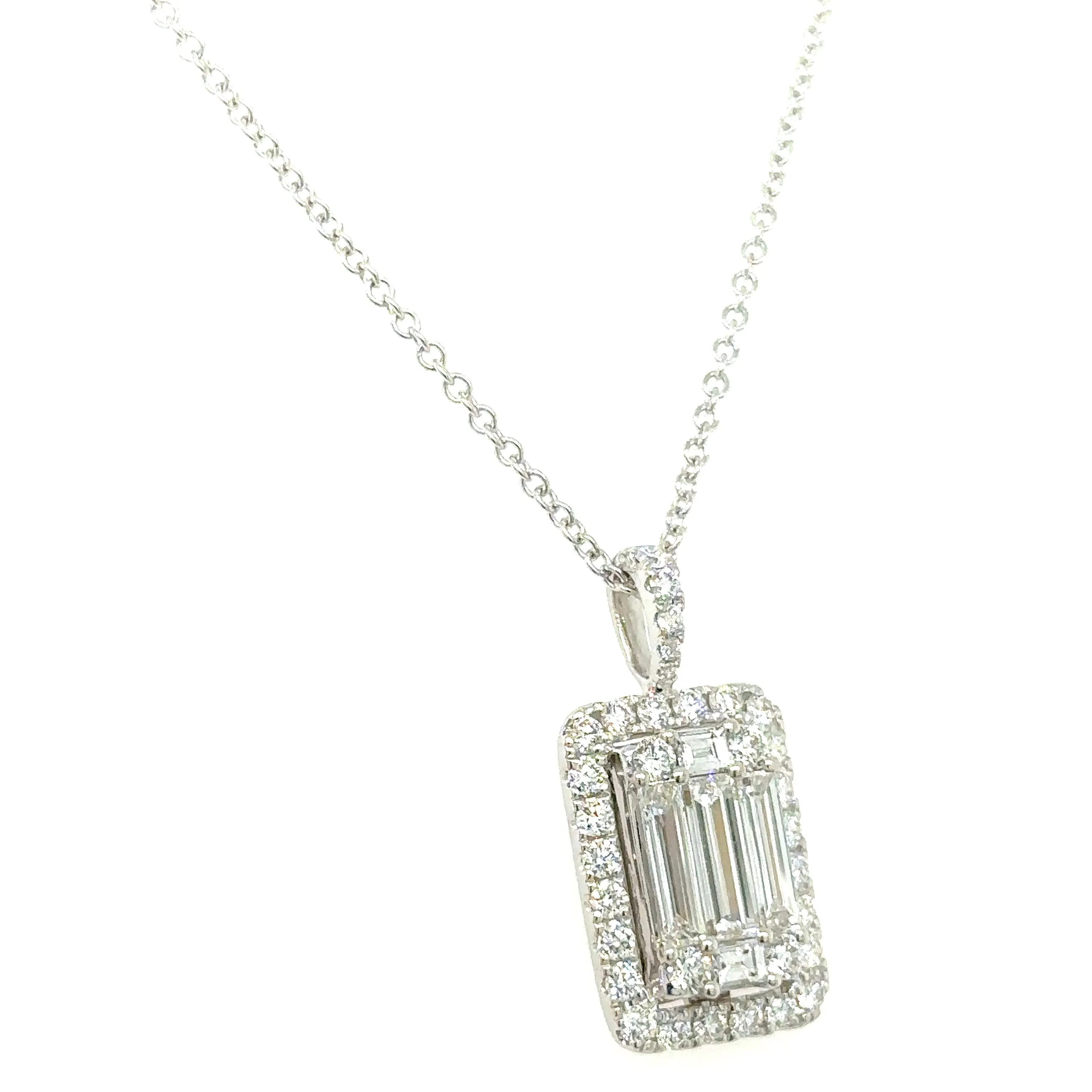 1.50ct tw Diamond Emerald Cut Invisible-set Pendant Necklace