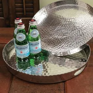 15" Hammered Round Handle Tray