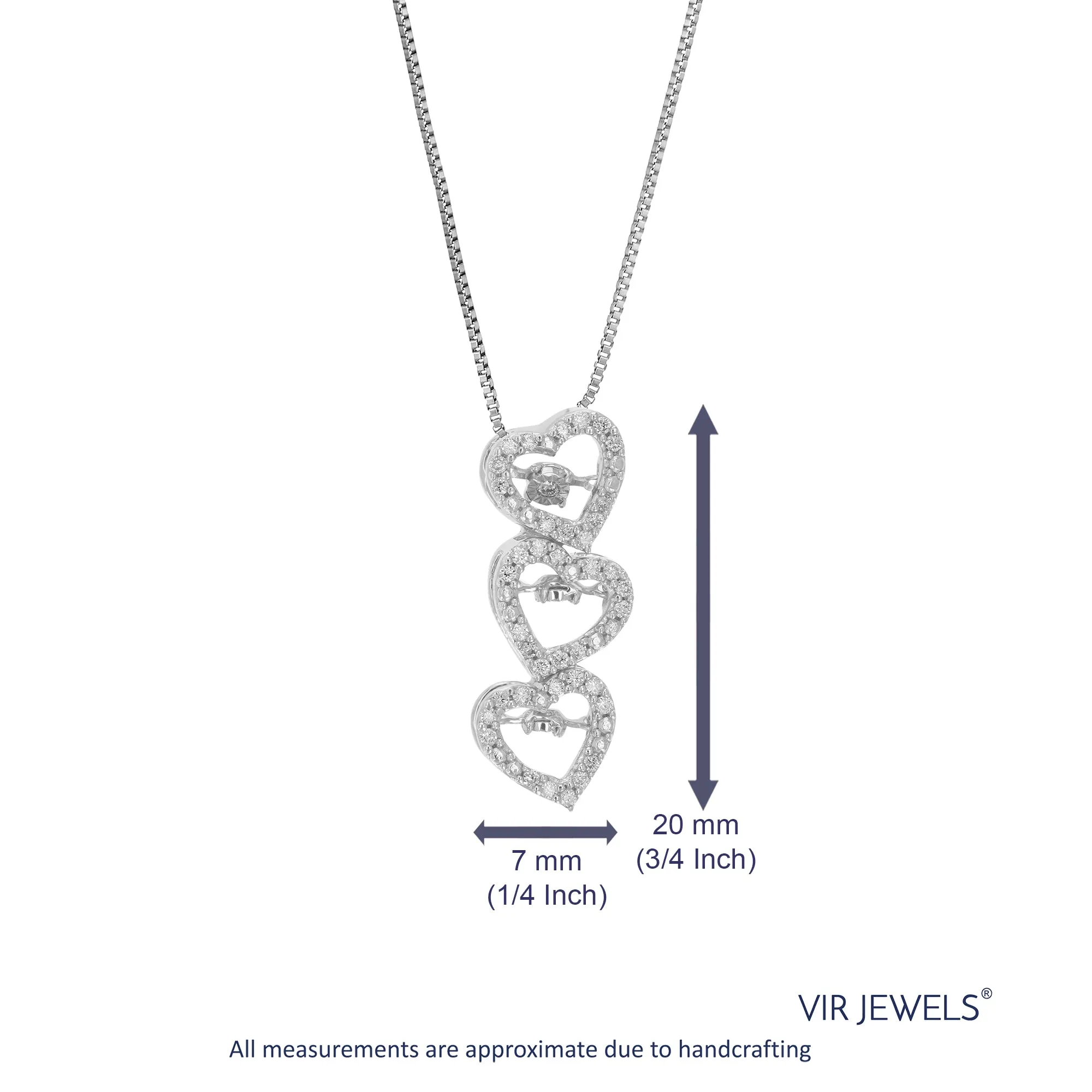 1/6 cttw Lab Grown Diamond Triple Heart Pendant in Sterling Silver