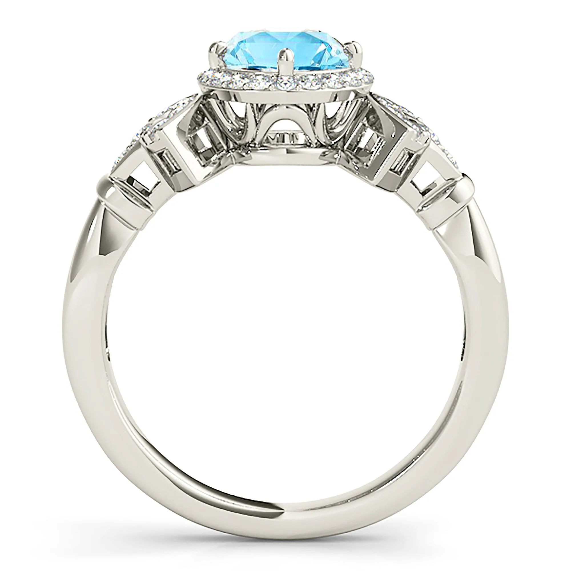 1.65 ct. Genuine Aquamarine Ring With Halo And Fancy Diamond Band