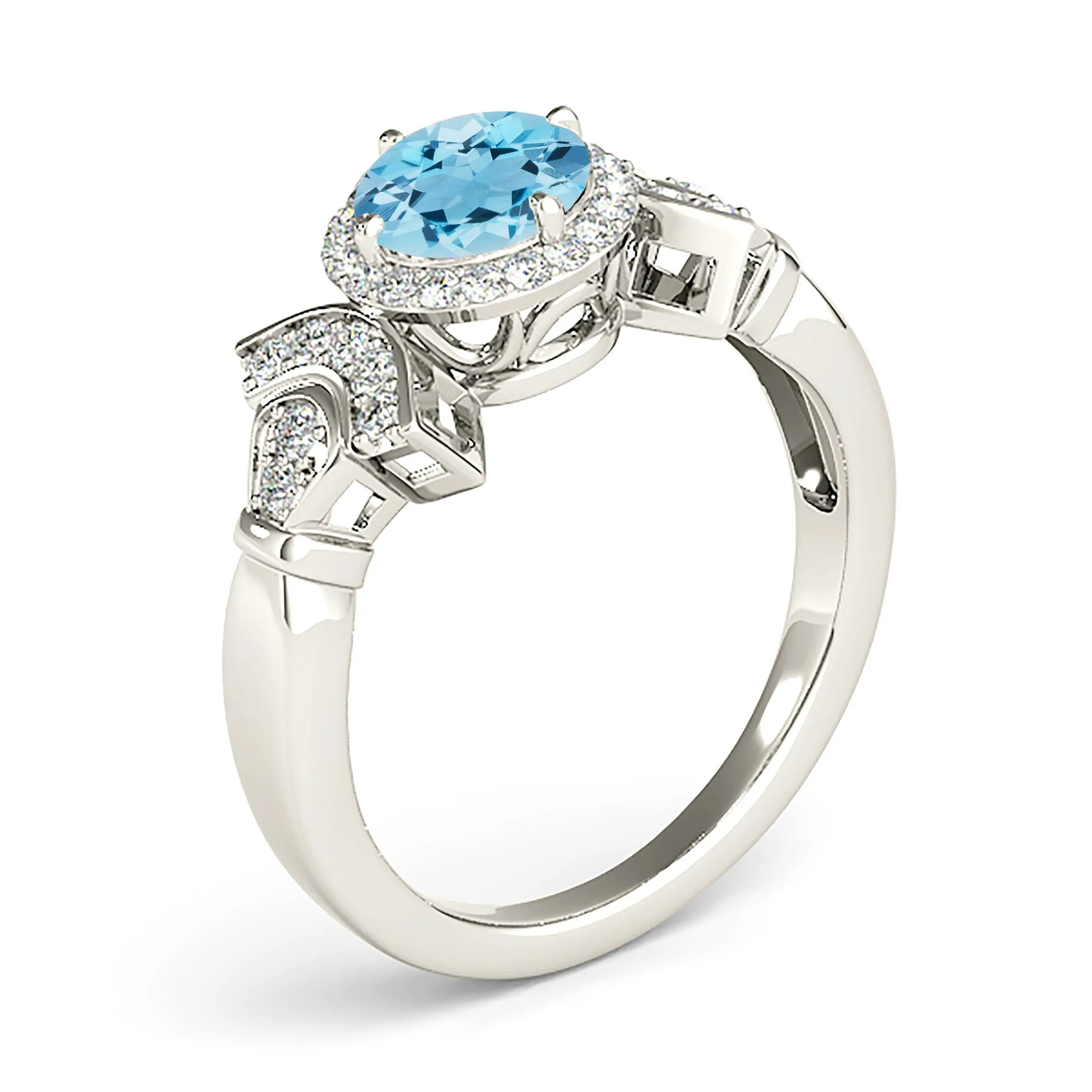 1.65 ct. Genuine Aquamarine Ring With Halo And Fancy Diamond Band