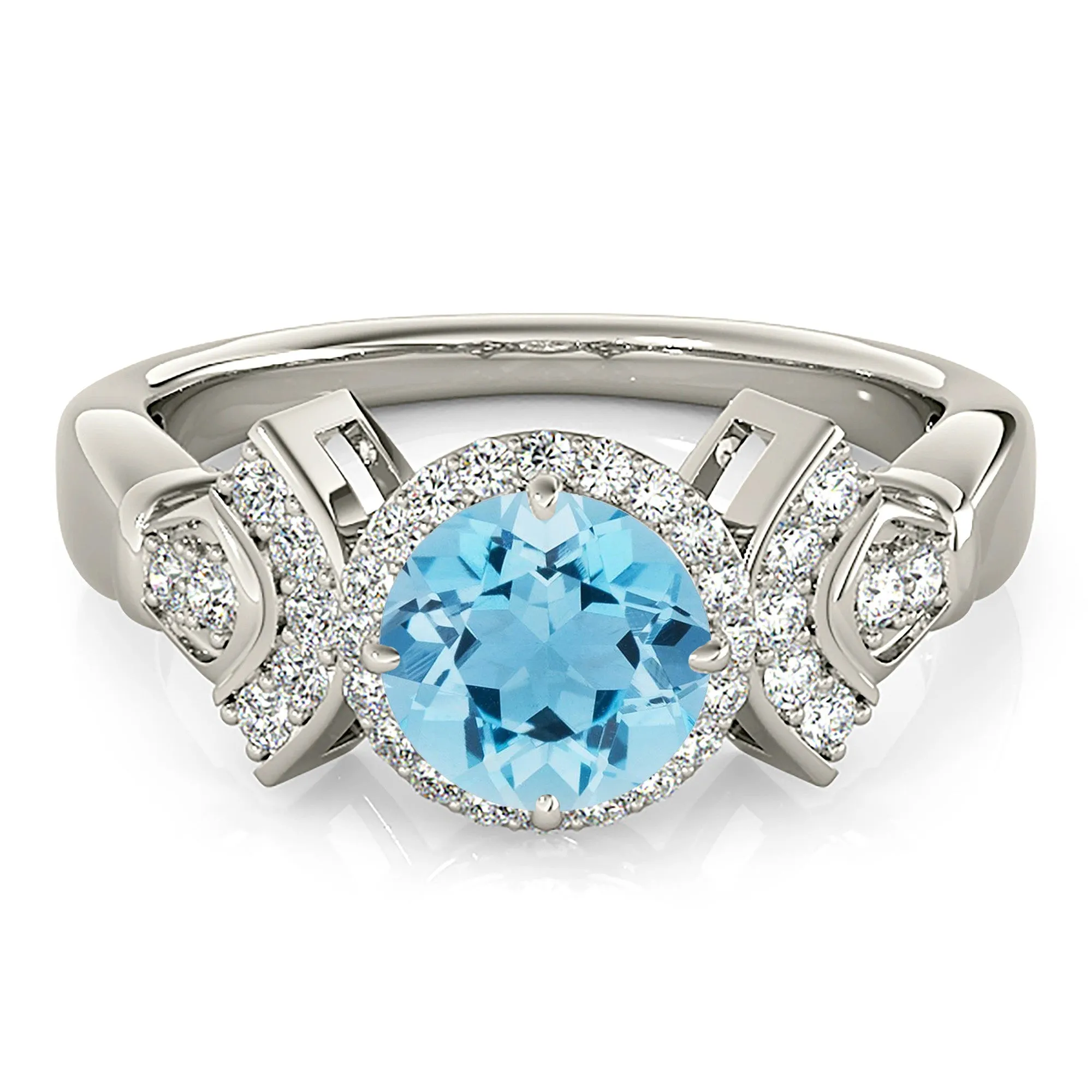 1.65 ct. Genuine Aquamarine Ring With Halo And Fancy Diamond Band