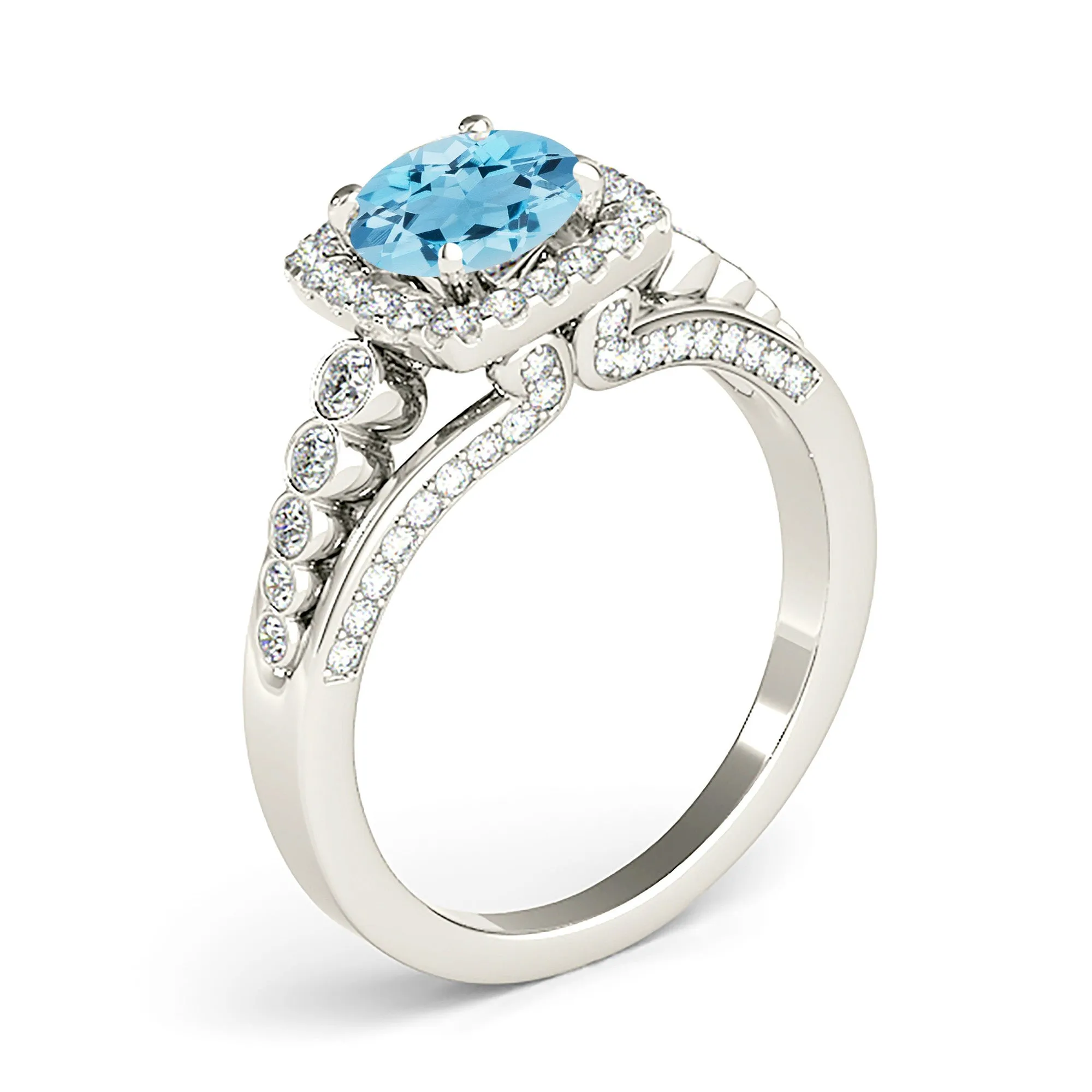 1.75 ct. Genuine Aquamarine Ring With Cushion Halo