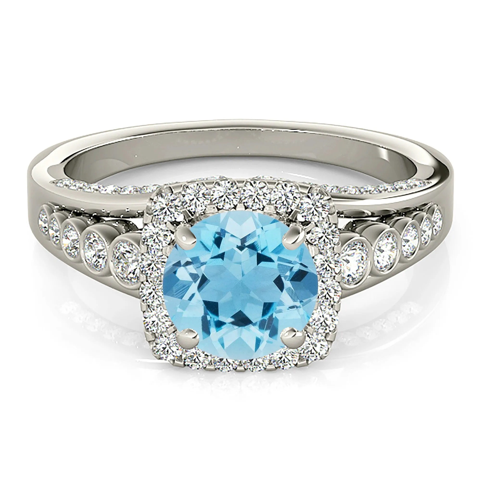 1.75 ct. Genuine Aquamarine Ring With Cushion Halo