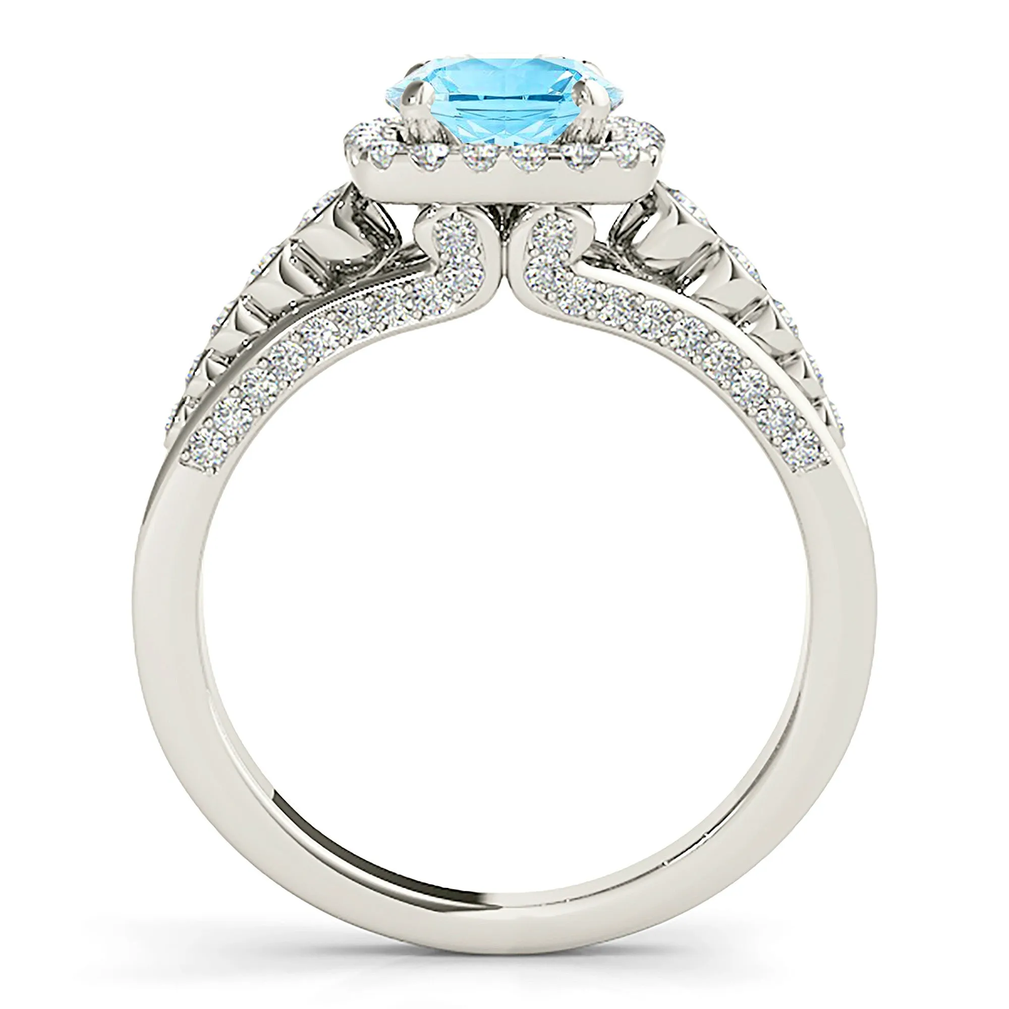 1.75 ct. Genuine Aquamarine Ring With Cushion Halo
