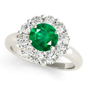 1.75 ct. Genuine Emerald Solitaire Halo Ring With Side Diamonds