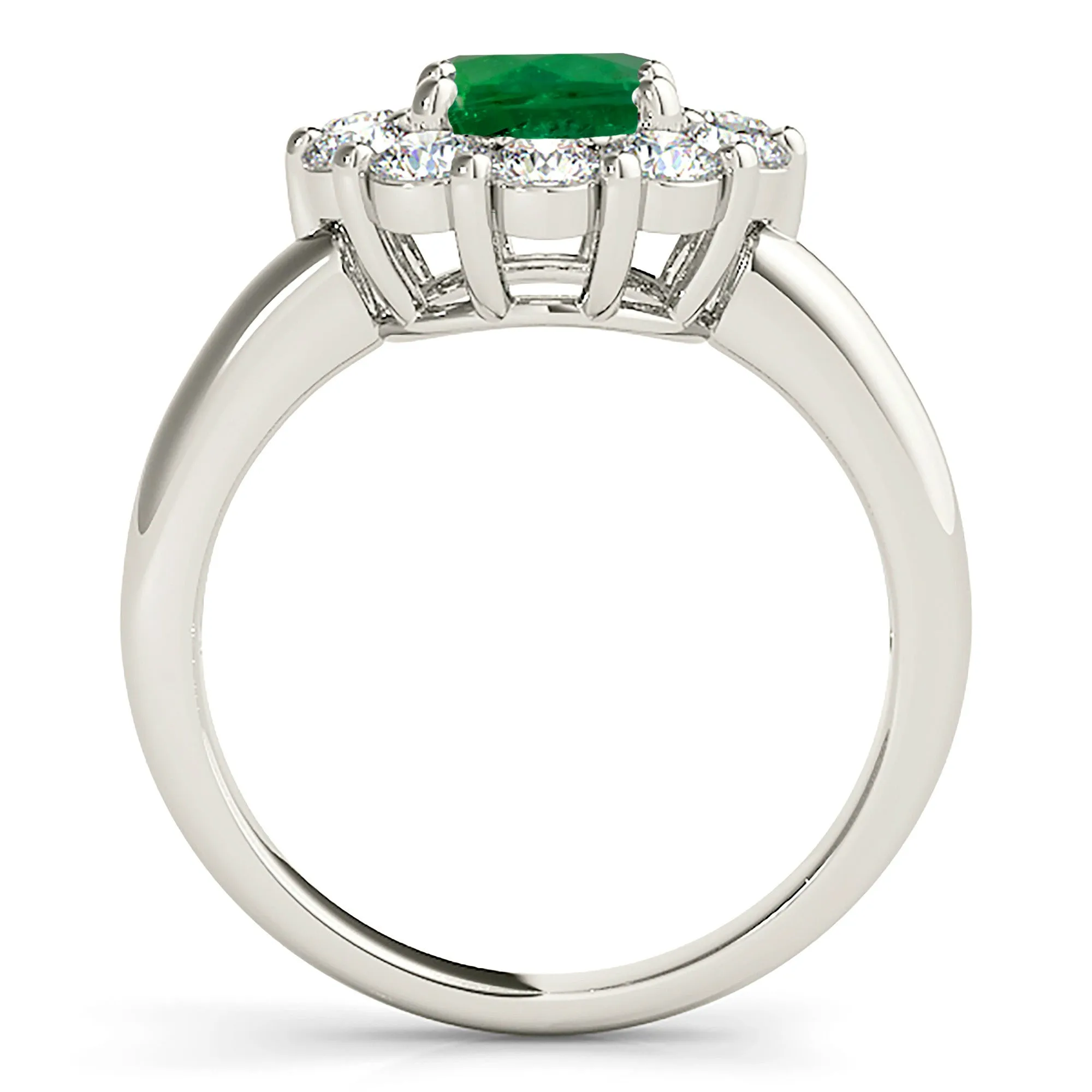 1.75 ct. Genuine Emerald Solitaire Halo Ring With Side Diamonds