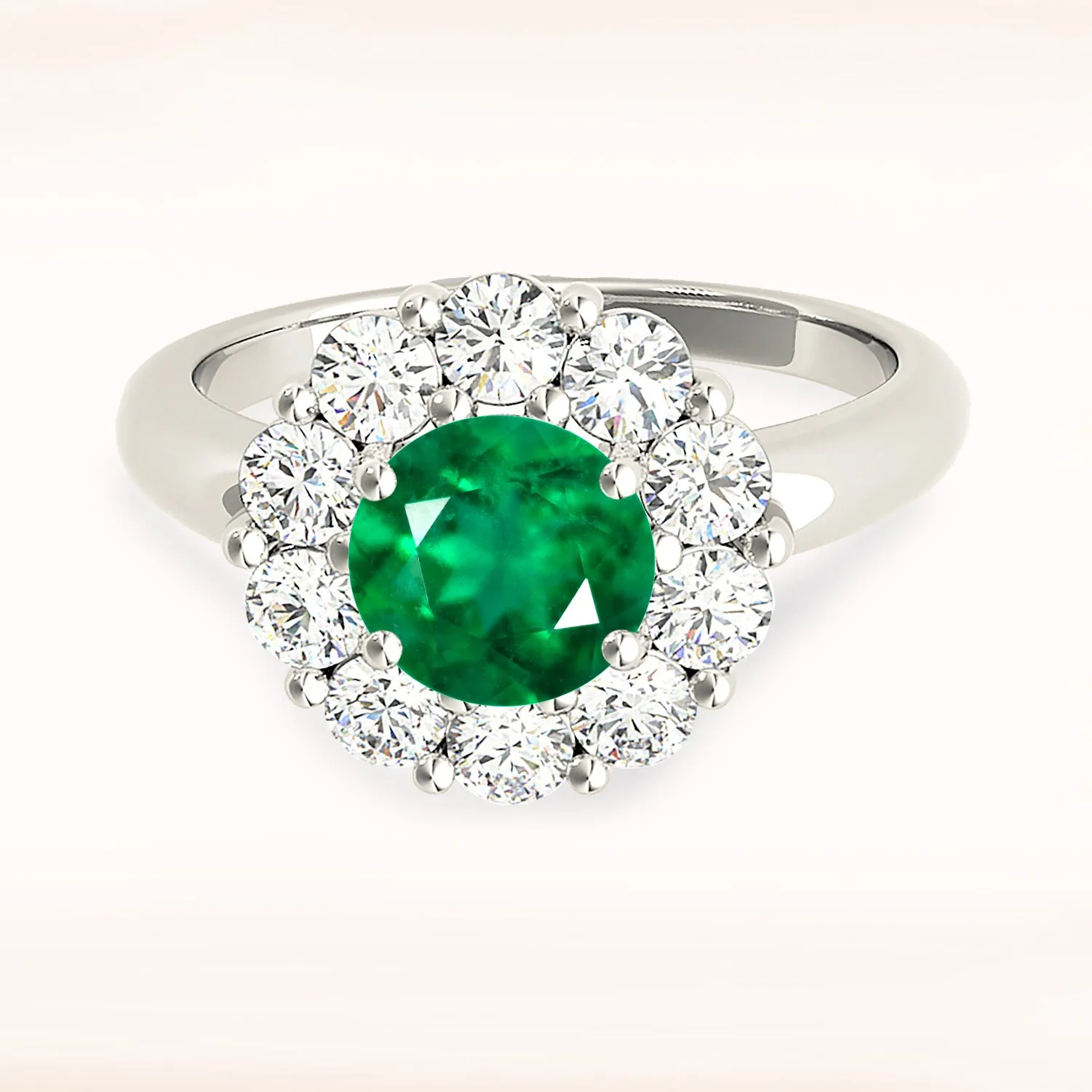 1.75 ct. Genuine Emerald Solitaire Halo Ring With Side Diamonds