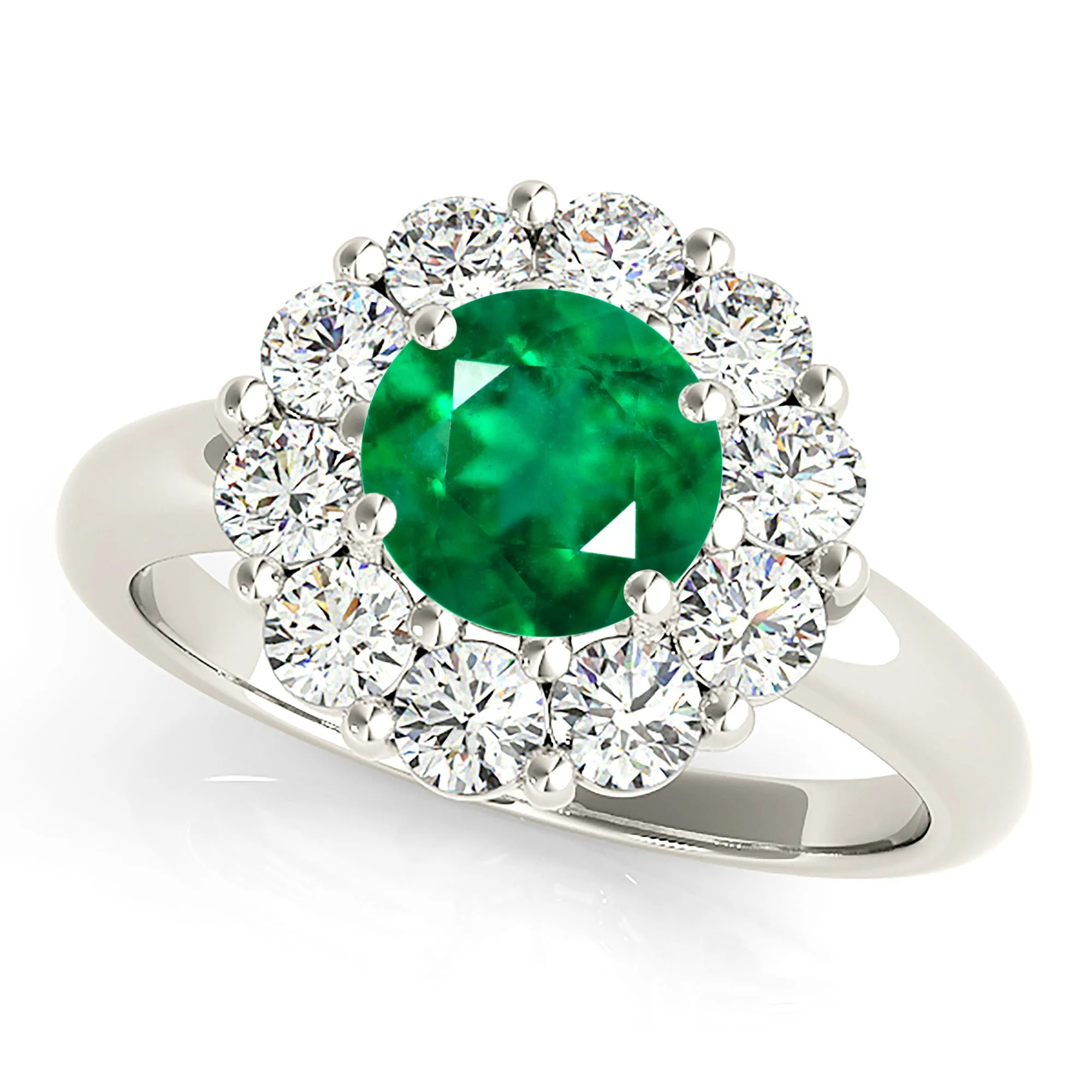 1.75 ct. Genuine Emerald Solitaire Halo Ring With Side Diamonds