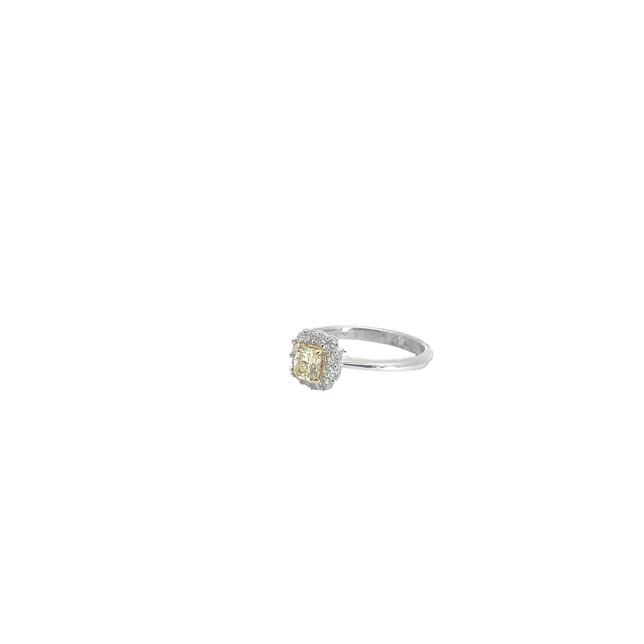 18k Two Toned .55ct Natural Fancy Yellow Diamond and .26ct F VS2 Engagement Ring Certified by GIA# 1152760572