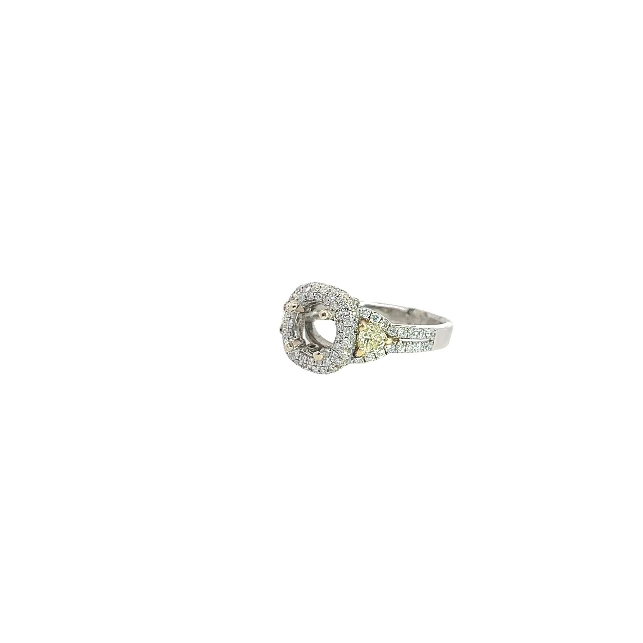 18k White Gold 1.00ct F VS2 Round diamond and .40ct (2) Trillion Yellow Diamond Semi Mount Ring