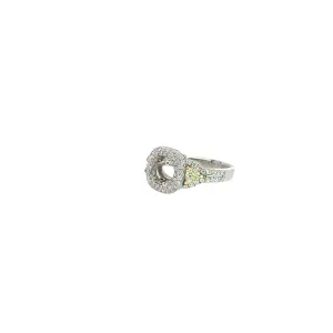 18k White Gold 1.00ct F VS2 Round diamond and .40ct (2) Trillion Yellow Diamond Semi Mount Ring