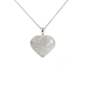 18k White Gold 4.00ct F VS2 Domed Princess Cut Invisible Set 1" Heart Pendant