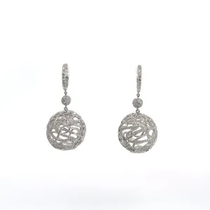 18k White Gold 4.03ct F VS2 Round Diamond Sphere Dangle Earrings
