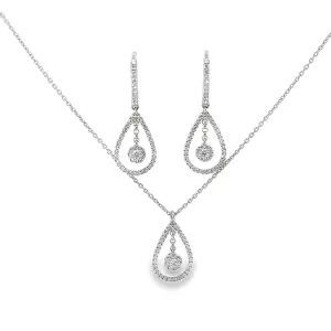 18k WHITE GOLD .75CT F VS2 PEAR SHAPE AND DIAMOND CLUSTER EARRING AND PENDANT
