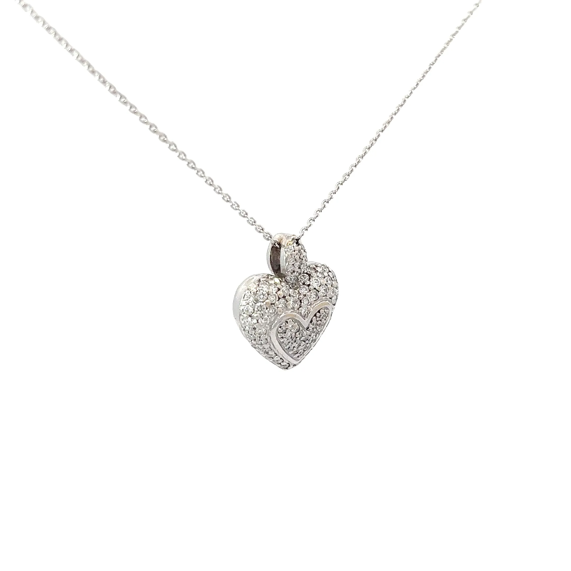 18k White Gold .82ct F VS2 Round Diamond Puffed Heart Necklace