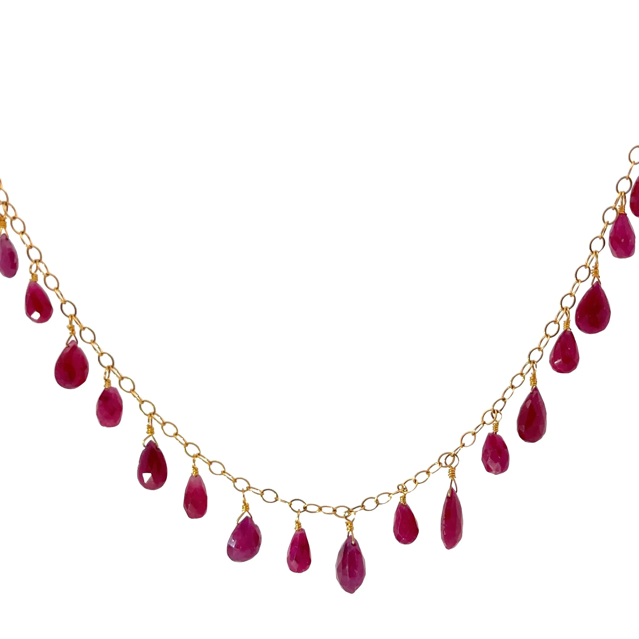 18k Yellow Gold 20.00ct Briolette Cut Ruby Necklace