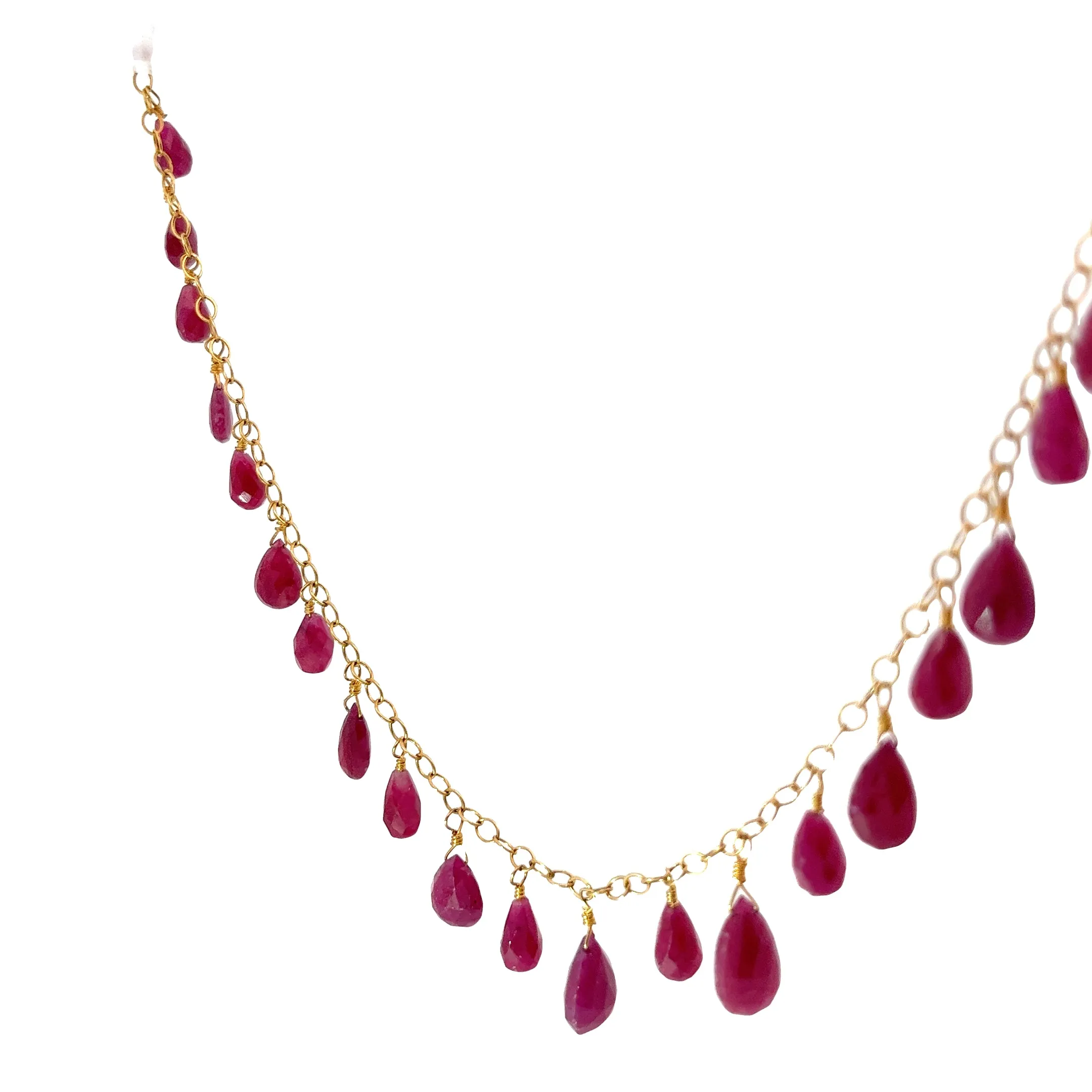 18k Yellow Gold 20.00ct Briolette Cut Ruby Necklace