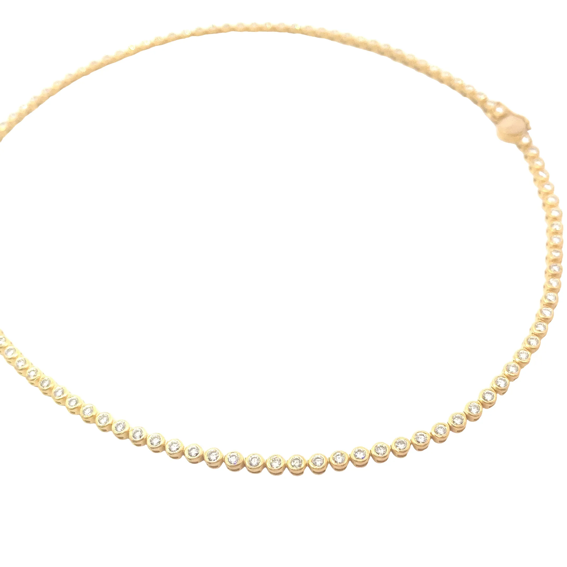 18k Yellow gold 6ct G VS2 bezel set diamond tennis necklace 16"inch