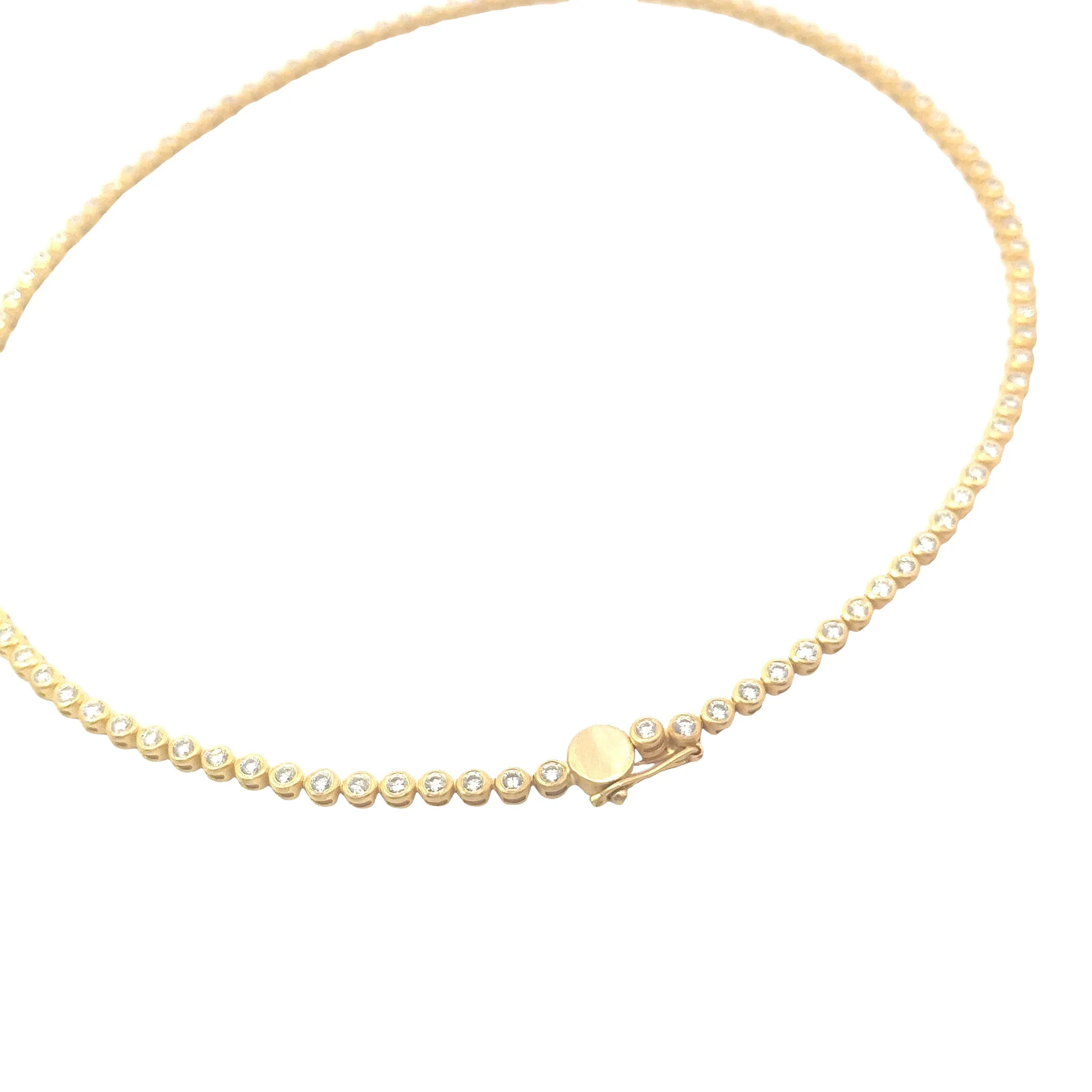 18k Yellow gold 6ct G VS2 bezel set diamond tennis necklace 16"inch