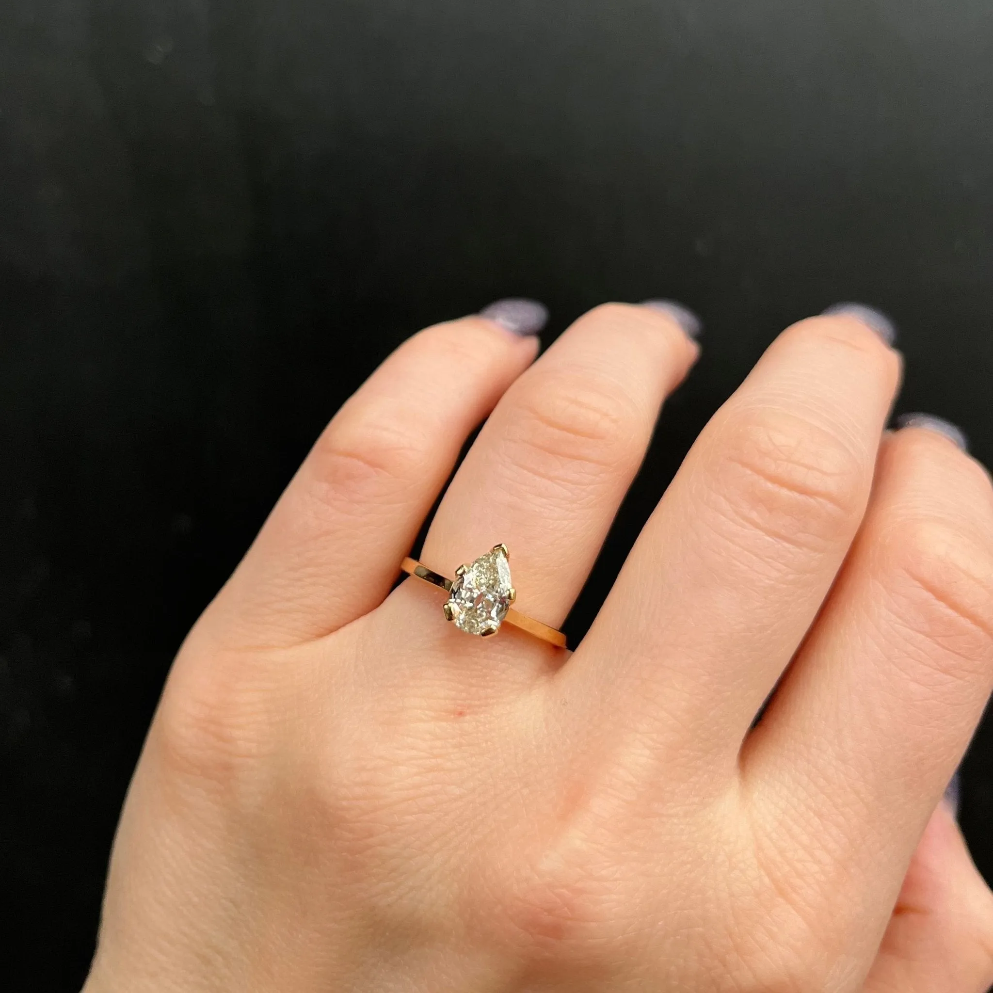 18K Yellow Gold GIA 1.15 Carat Antique Pear Cut Diamond Engagement Ring