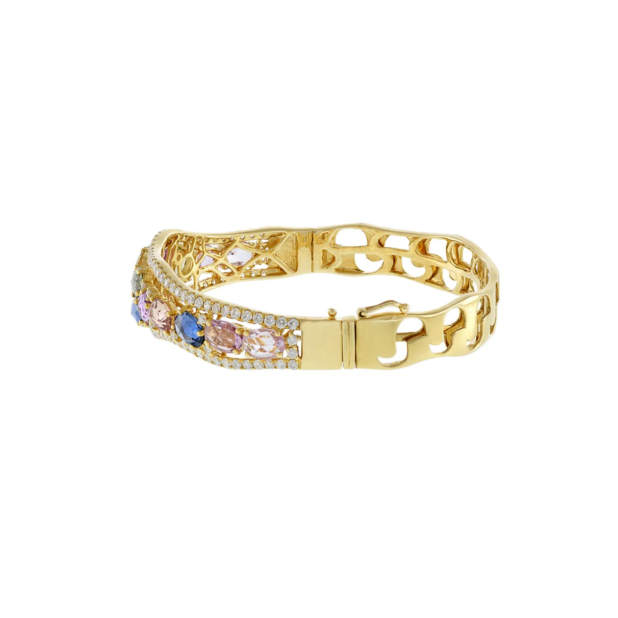 18KT Yellow Gold Multi Colored Sapphire And Diamond Bangle