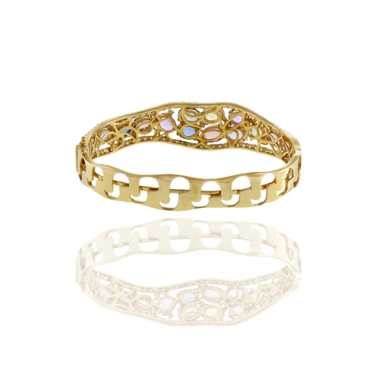 18KT Yellow Gold Multi Colored Sapphire And Diamond Bangle