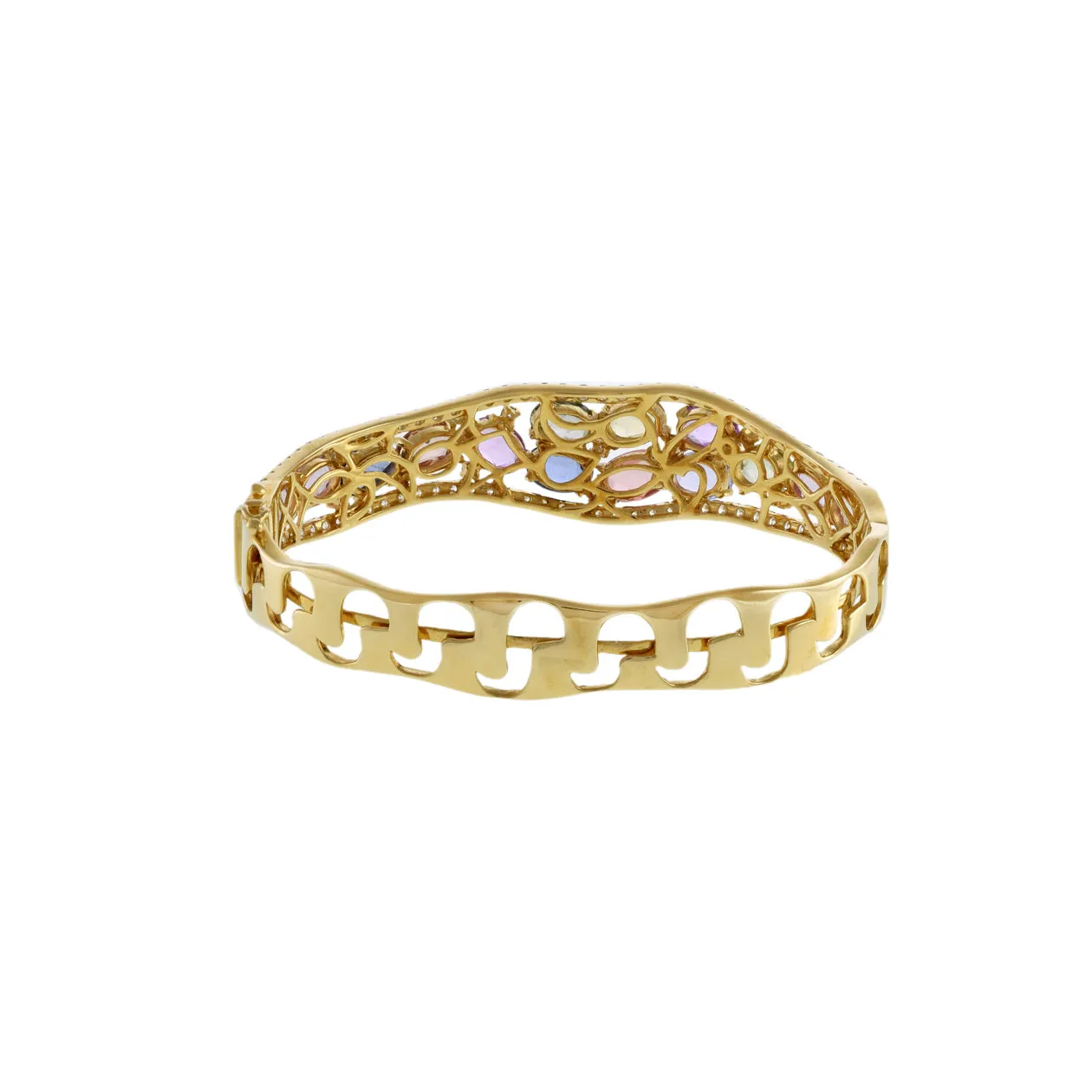 18KT Yellow Gold Multi Colored Sapphire And Diamond Bangle