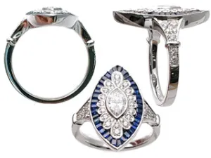 1.90CT TW Marquise Shape Sapphire and Diamond Art-Deco Style Ring